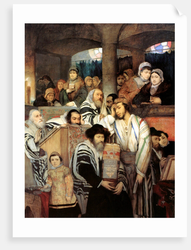 Jews praying in the Synagogue on Yom Kippur, 1878. by Maurycy Gottlieb