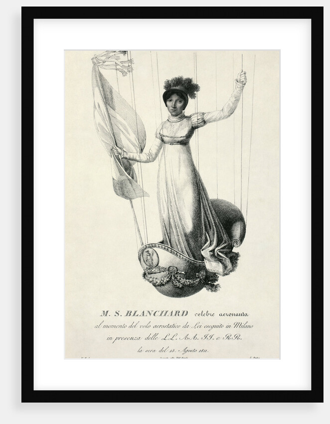 Portrait of French balloonist Sophie Blanchard during her flight in Milan, Italy, 1811 by Luigi Rados