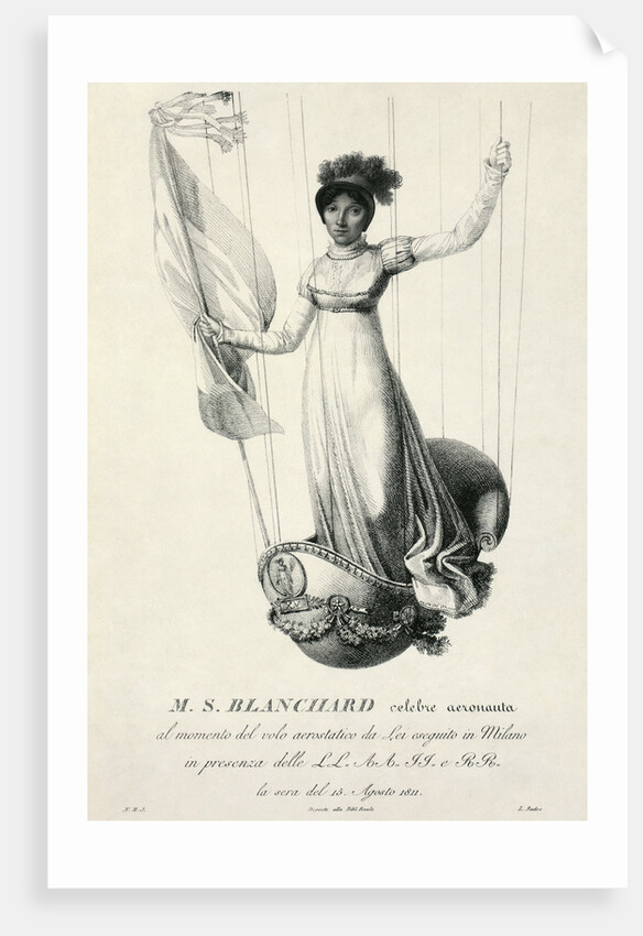 Portrait of French balloonist Sophie Blanchard during her flight in Milan, Italy, 1811 by Luigi Rados