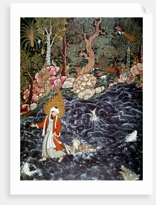The prophet Elijah rescuing Prince Nur ad-Dahr, 1562-1577. by Mir Sayyid Ali