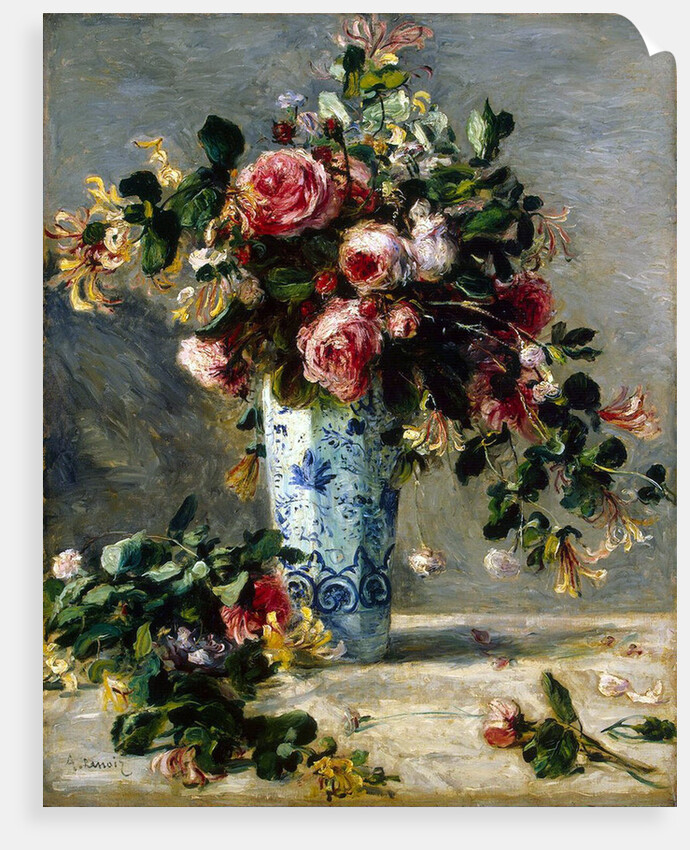 Roses and Jasmine in a Delft Vase posters & prints by PierreAuguste Renoir