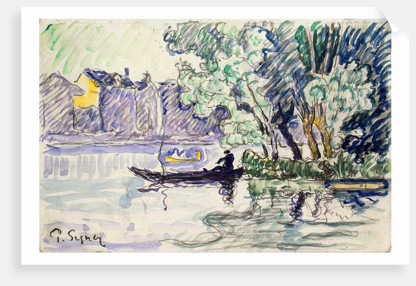 Fisherman in a Boat Near a Bank of the Seine, c1900 by Paul Signac