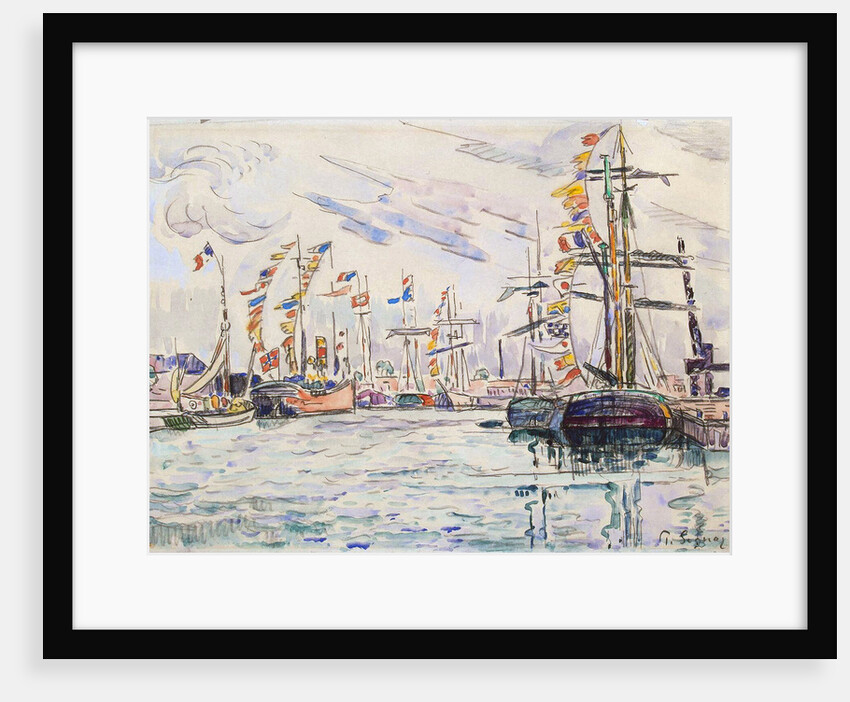 Sailboats with Holiday Flags at a Pier in Saint-Malo, 1920s. by Paul Signac