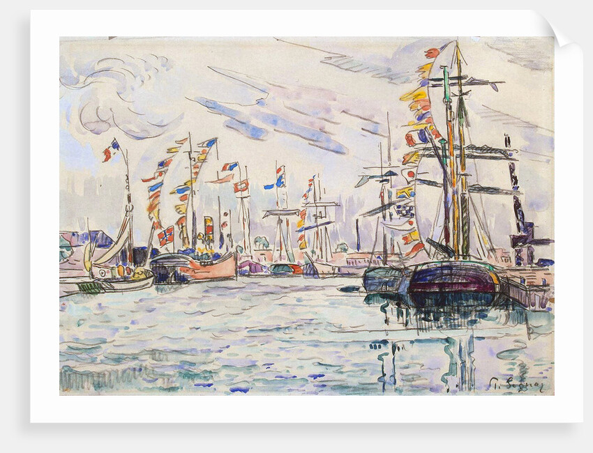 Sailboats with Holiday Flags at a Pier in Saint-Malo, 1920s. by Paul Signac