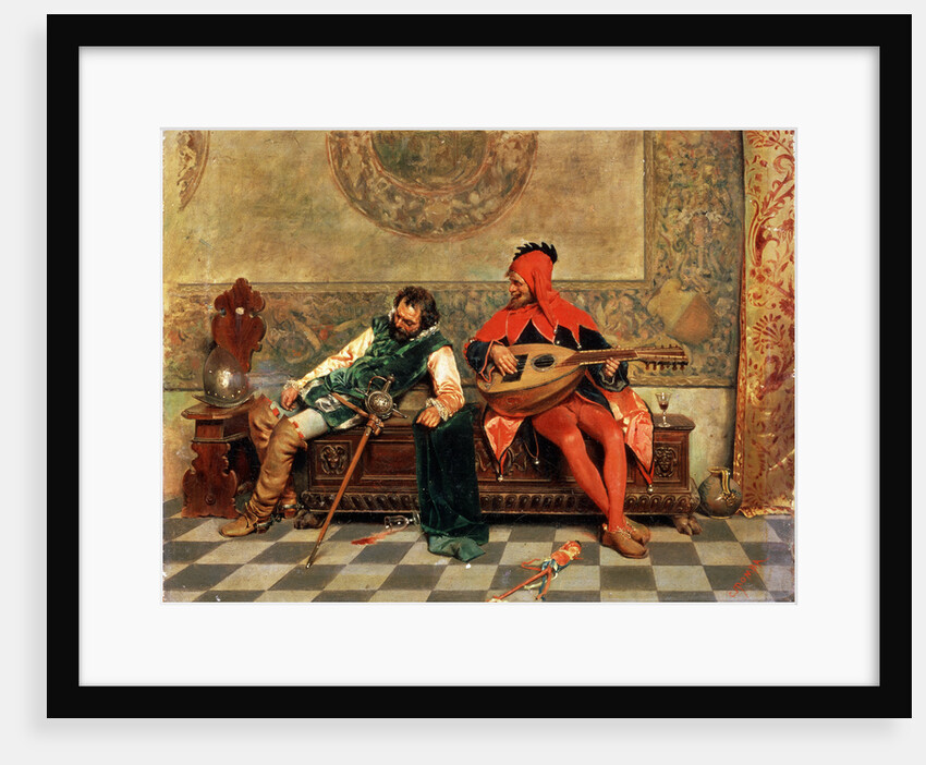Drunk Warrior and Court Jester, Italian painting of 19th century. by Casimiro Tomba