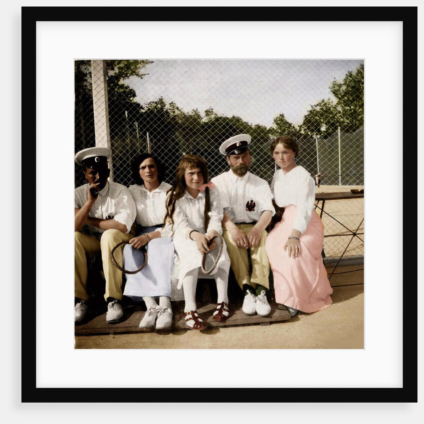 Tsar Nicholas II of Russia with his daughters on the tennis court by Anonymous