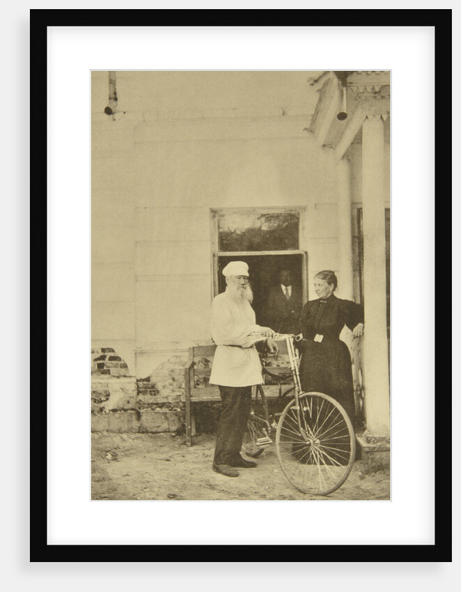 Russian author Leo Tolstoy with a bicycle, Russia, 1890s by Sophia Tolstaya
