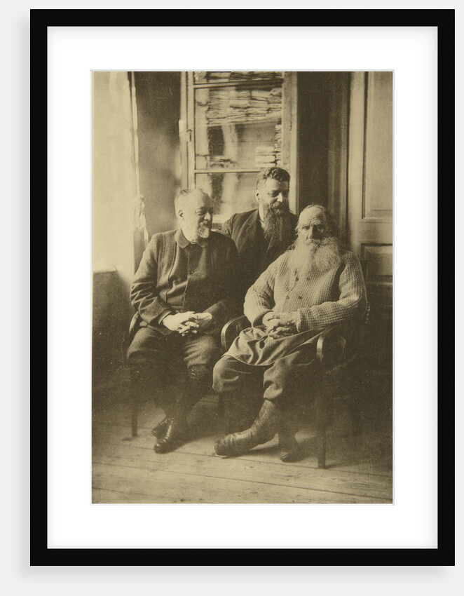 Russian author Leo Tolstoy with politician Mikhail Stakhovich and Mikhail Sukhotin, Russia, 1900s by Sophia Tolstaya