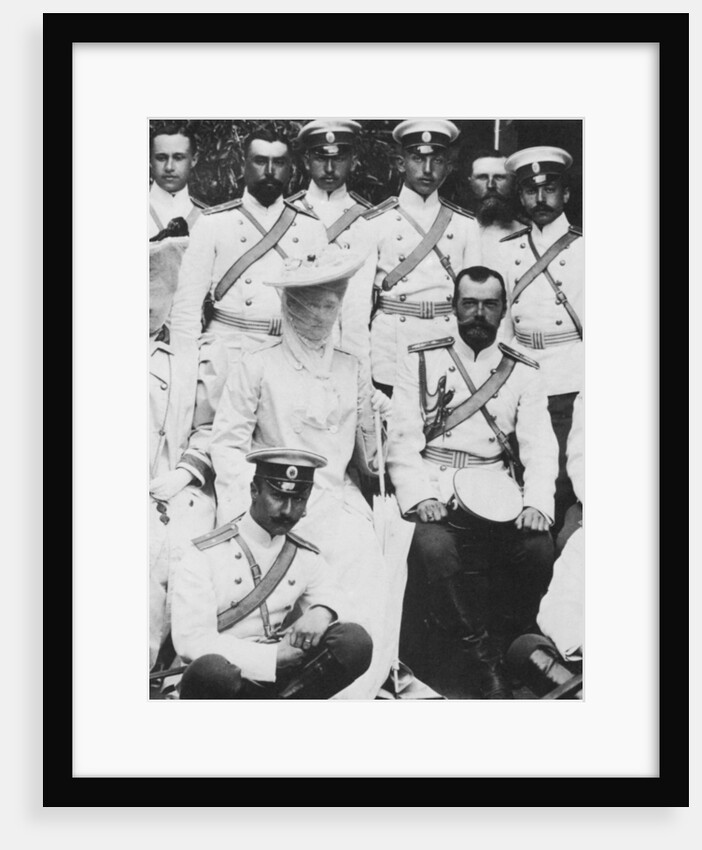 Tsar Nicholas II and Tsarina Alexandra Fyodorovna of Russia with a group of army officers, c1904 by Unknown