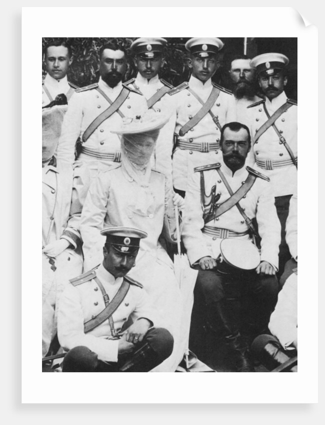 Tsar Nicholas II and Tsarina Alexandra Fyodorovna of Russia with a group of army officers, c1904 by Unknown