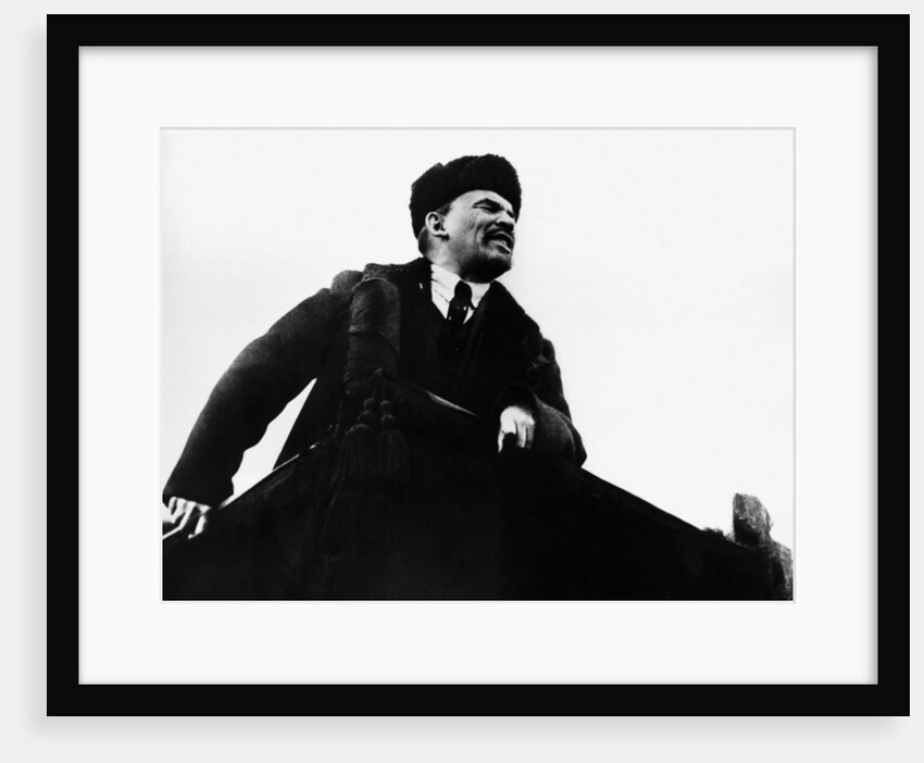 Vladimir Ilich Lenin, Russian Bolshevik revolutionary leader, speaking from a rostrum, 1917 by Unknown