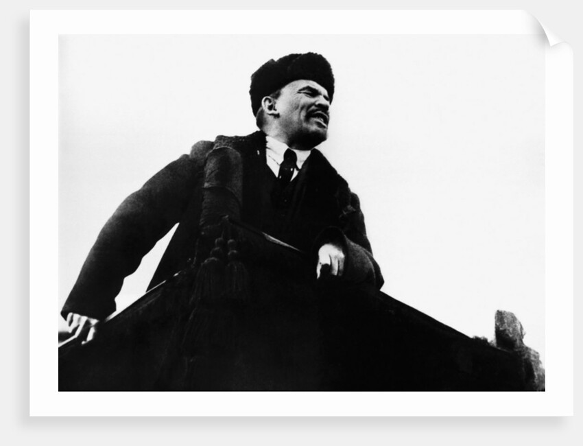 Vladimir Ilich Lenin, Russian Bolshevik revolutionary leader, speaking from a rostrum, 1917 by Unknown