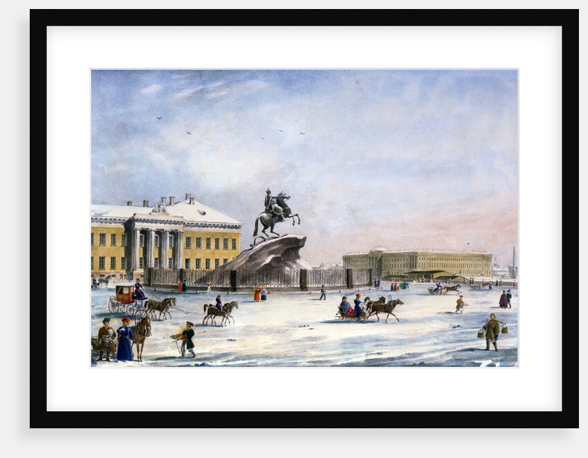 Monument of Peter the Great in the Senate Square of St Petersburg, Russia, winter, 1822 by Anonymous