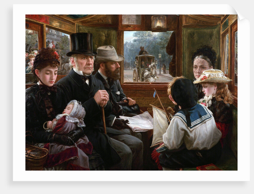 An Omnibus ride to Piccadilly Circus (Mr Gladstone travelling with ordinary passengers), 1885 by Anonymous