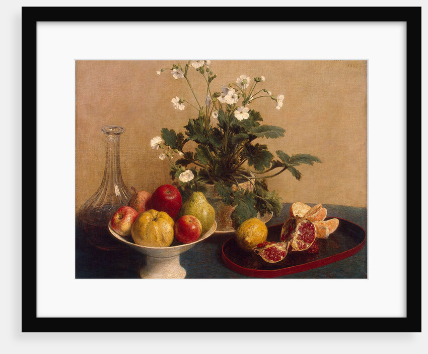 Flowers, Dish with Fruit and Carafe, 1865 by Anonymous