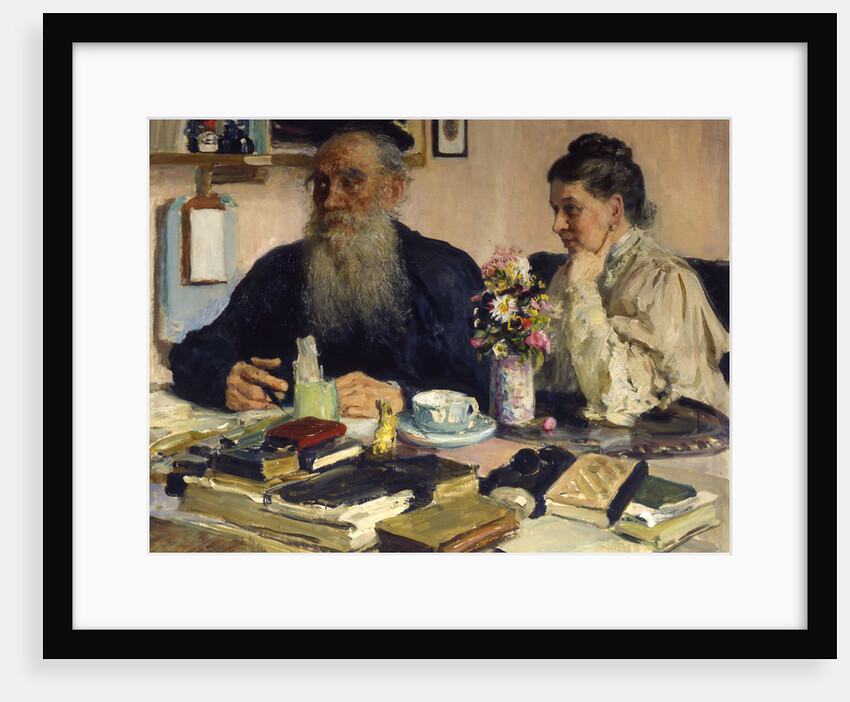 The author Leo Tolstoy with his wife in Yasnaya Polyana, 1907. by Il'ya Repin