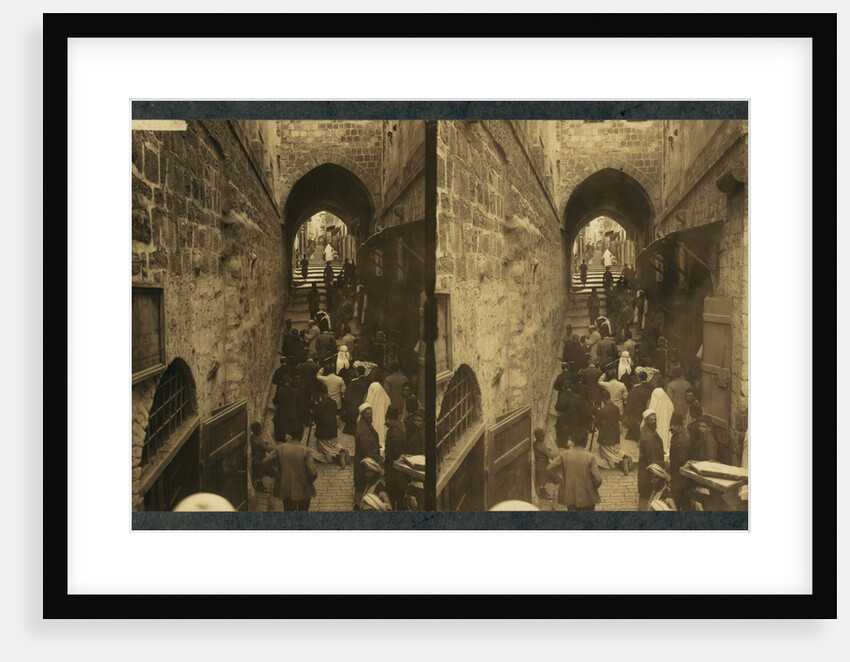 Via Dolorosa, Jerusalem. Pilgrims at station of the Cross (Stereograph), 1913 by Anonymous