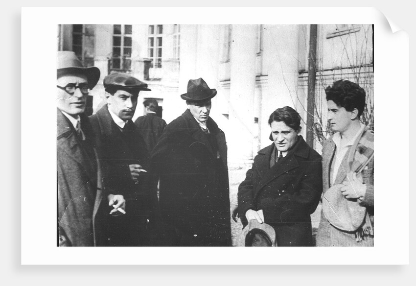 Michail Fainsilberg, Valentin Kataev, Mikhail Bulgakov, Yury Olesha and Iosif Utkin at the Funeral of Vladimir Mayakovsky, 1930 by Anonymous