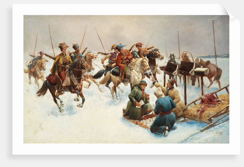 Winter landscape with Cossacks by Adolf Baumgartner-Stoiloff