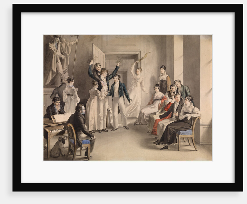 Franz Schubert. Party game of the Schubertians in Atzenbrugg, 1821 by Leopold Kupelwieser