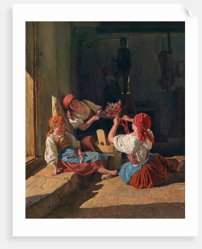 Children decorating a Conscripts hat, 1854 by Ferdinand Georg Waldmüller