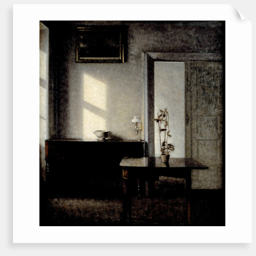 Interior with potted plant on card table, 1910-1911 by Vilhelm Hammershøi