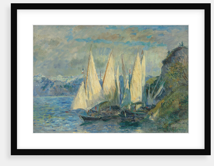 Barques aux grandes voiles sur le lac Léman à Meillerie en Haute-Savoie by Albert Lebourg