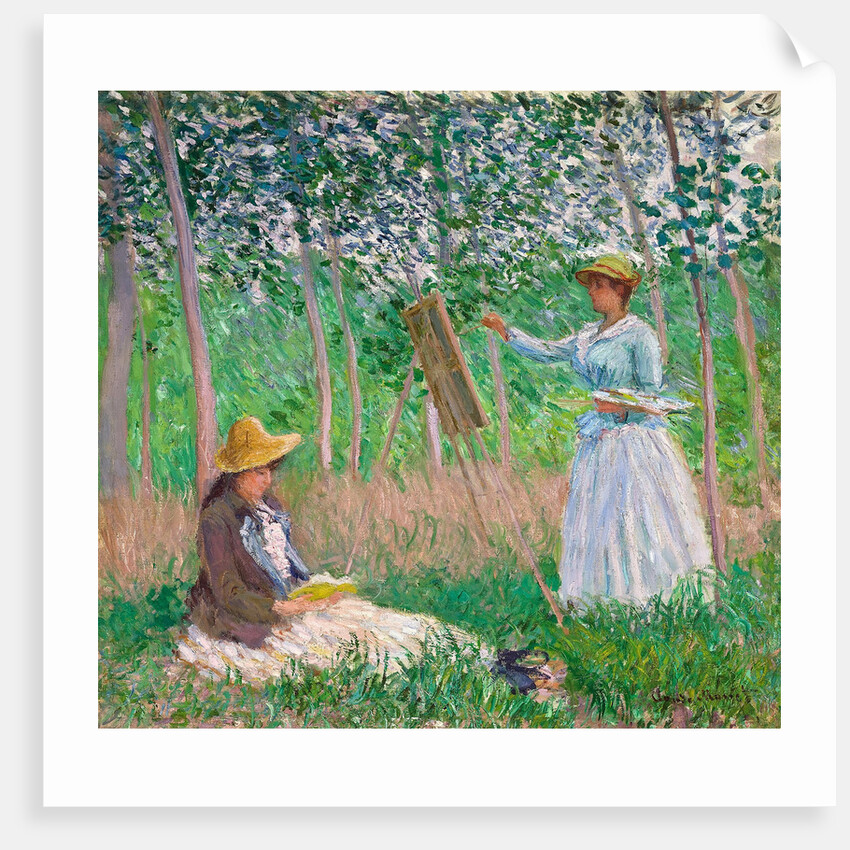 In the Woods at Giverny: Blanche Hoschedé at Her Easel with Suzanne Hoschedé Reading by Claude Monet