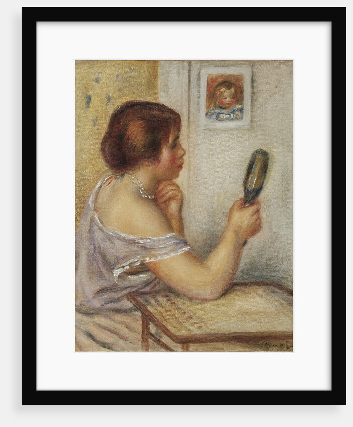 Marie Dupuis tenant un miroir avec un portrait de Coco by Pierre Auguste Renoir