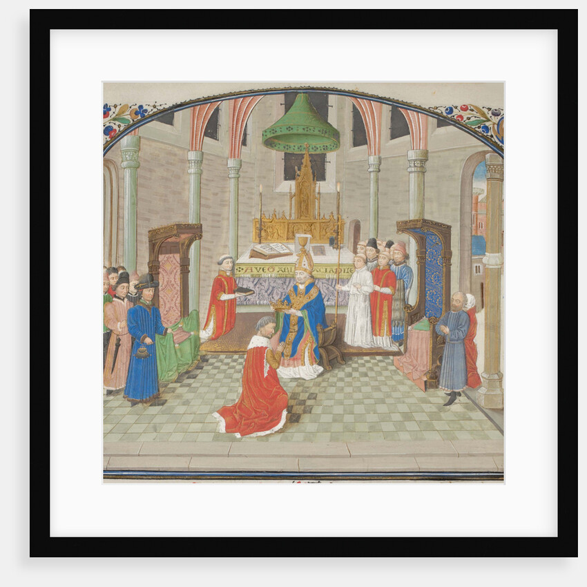 The coronation of Baldwin I on Christmas Day 1100. Miniature from the Historia by William of Tyre, 1460s by Anonymous