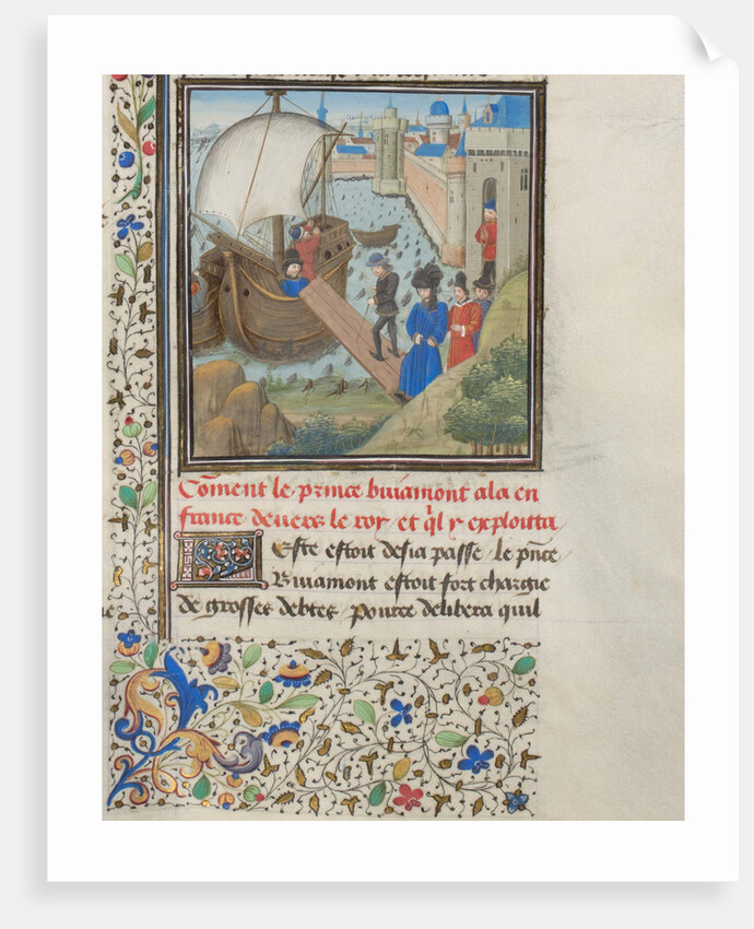 Bohemond I of Antioch traveled back to Apulia. Miniature from the Historia by William of Tyre, 1460s by Anonymous