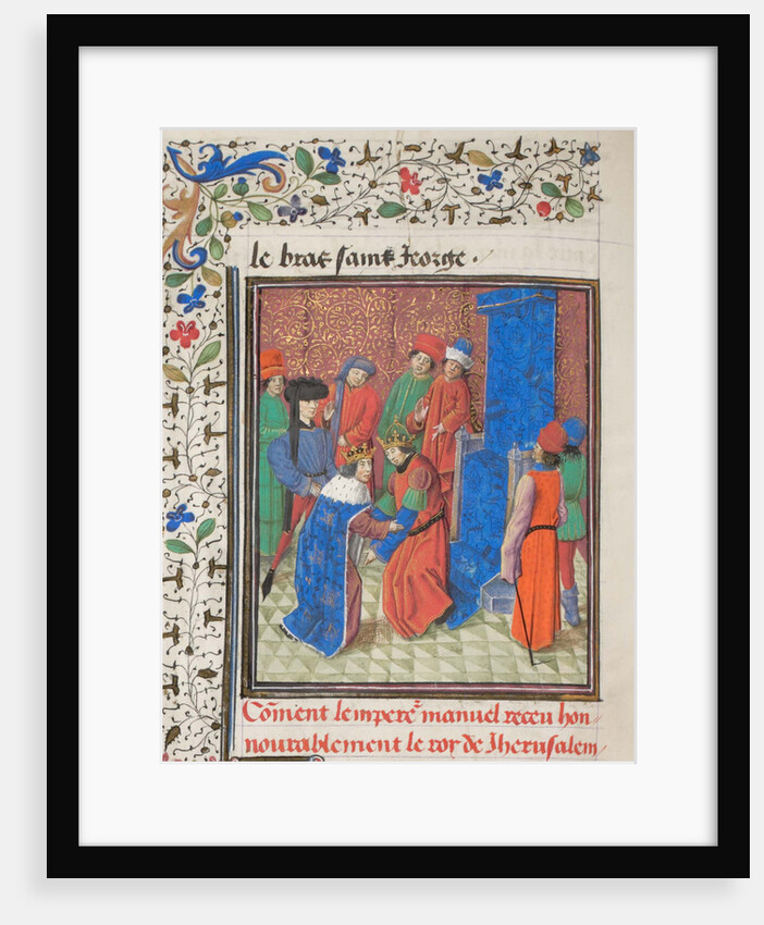Emperor Manuel I Komnenos meets with king Amalric I of Jerusalem. Miniature from the Historia by William of Tyre, 1460s by Anonymous