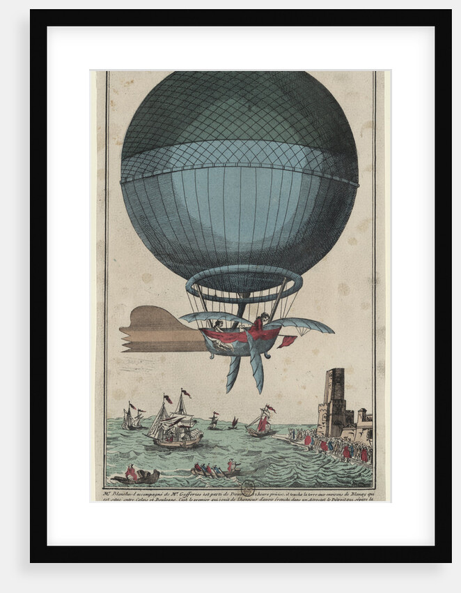 Jean Pierre Blanchard and John Jefferies arriving in Calais after crossing the English Channel in a hot air balloon, 1785 by Anonymous