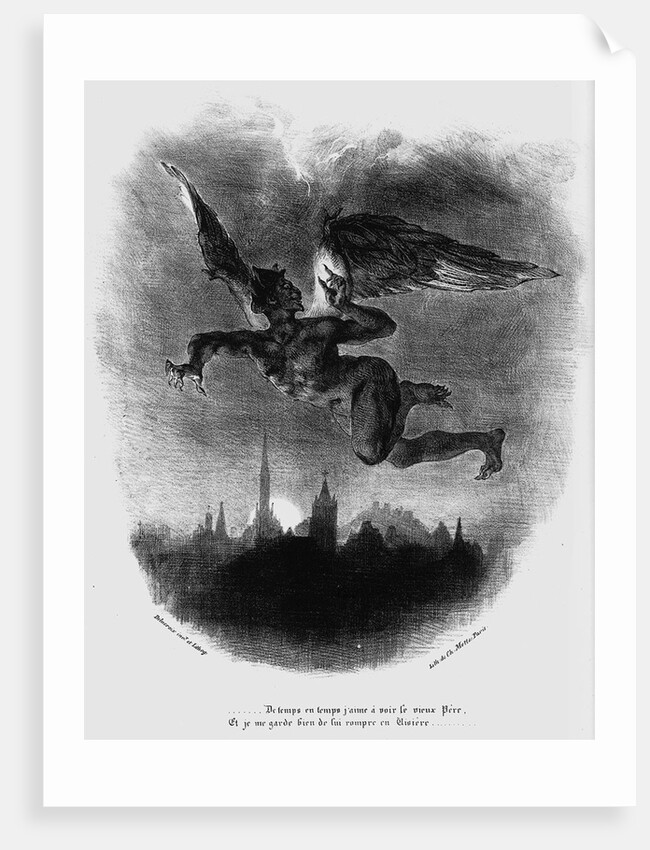 Mephistopheles Prologue in The Sky. Illustration to Goethes Faust, 1828 by Eugène Delacroix