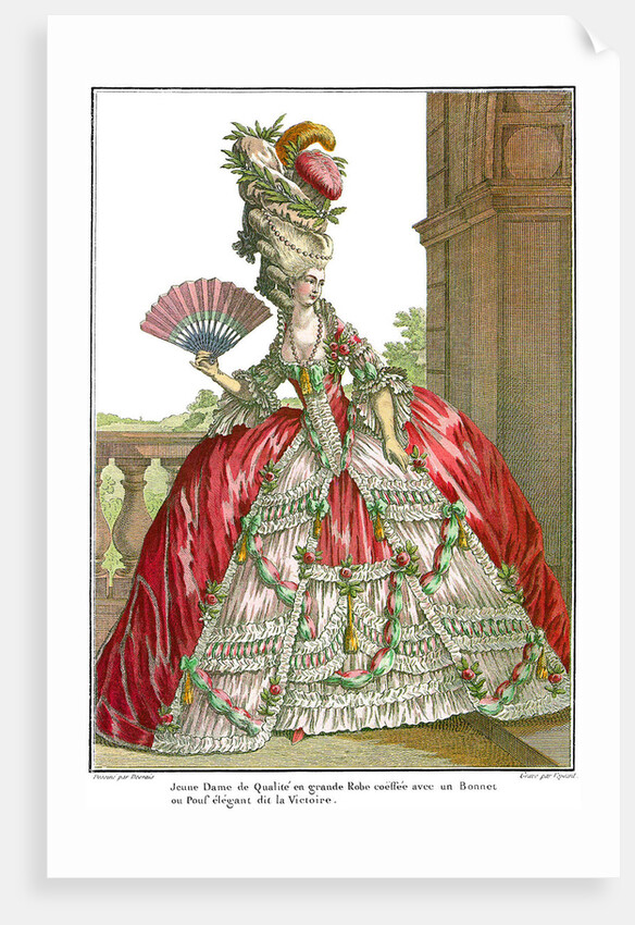 French court dress with wide panniers, 1778 by Claude Louis Desrais