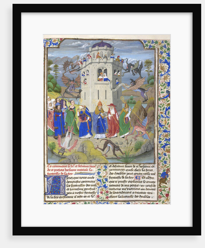 Fortress of Faith (Miniature of the Saints Gregory, Augustine, Jerome, and Ambrose fighting demons), Late 15th cen by Loyset Liédet