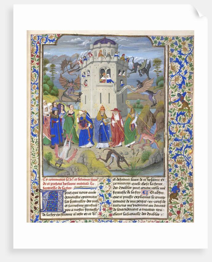 Fortress of Faith (Miniature of the Saints Gregory, Augustine, Jerome, and Ambrose fighting demons), Late 15th cen by Loyset Liédet