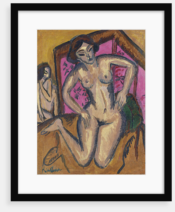 Kneeling Nude in front of Red Screen, ca 1911-1912 by Ernst Ludwig Kirchner