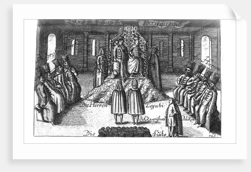 Audience with Ivan V, Peter I and Sophia Alekseyevna (from Georg Adam Schleissing Derer beyden Czaaren in Reussland...), 1693 by Anonymous