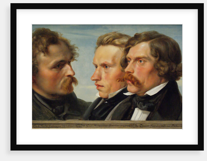 Young Düsseldorf. Group portrait of the painters Karl Friedrich Lessing, Carl Ferdinand Sohn and Theodor Hildebrandt, 1839 by Julius Huebner
