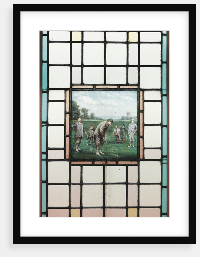A Late Victorian Leaded Glass Window With The Golfers, c. 1890 by Charles Edmund Brock