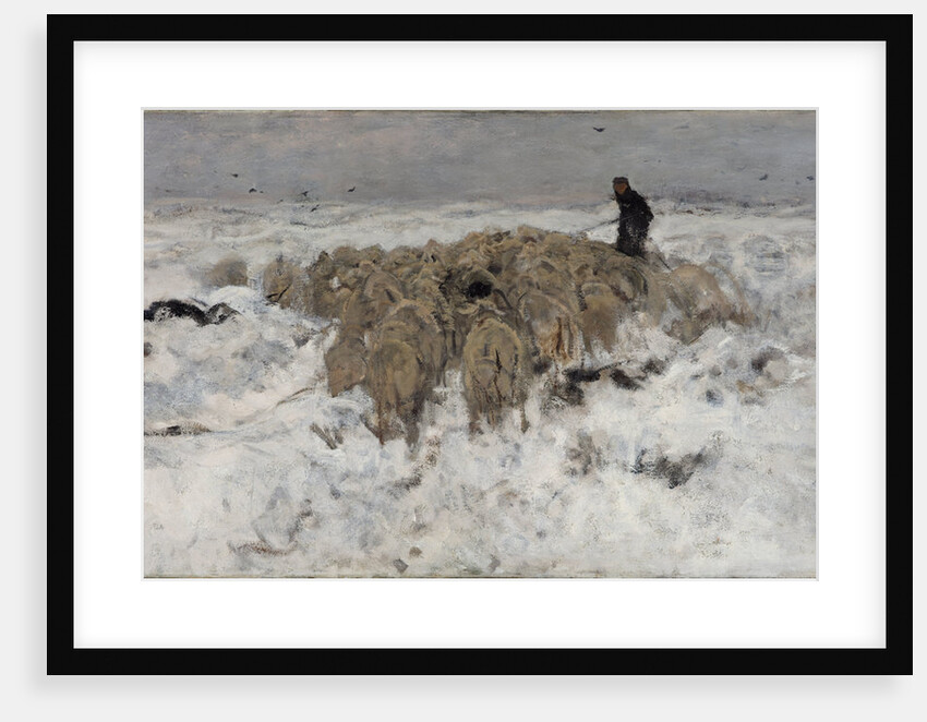 Flock of sheep with shepherd in the snow, 1887-1888 by Anton Mauve
