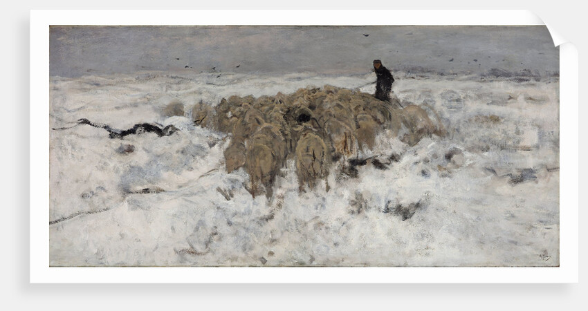 Flock of sheep with shepherd in the snow, 1887-1888 by Anton Mauve