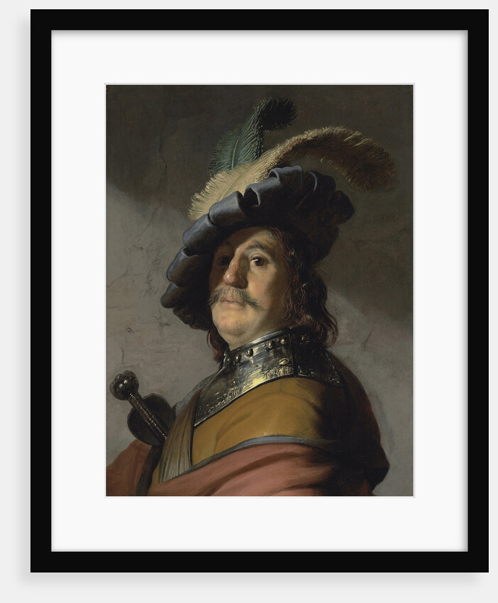 A man in a gorget and cap by Rembrandt van Rhijn