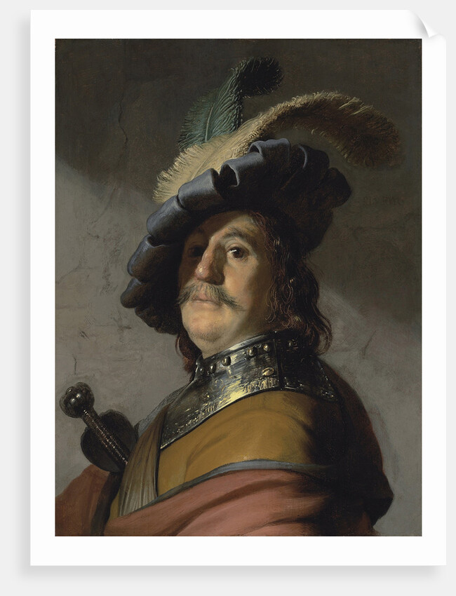 A man in a gorget and cap by Rembrandt van Rhijn