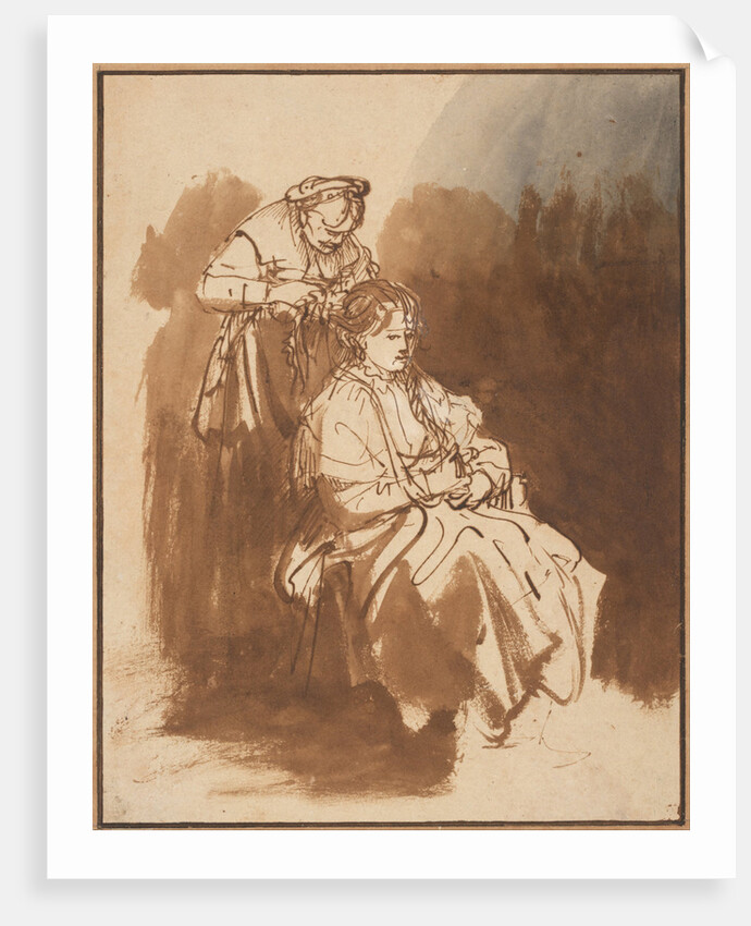 A Young Woman Having Her Hair Braided, ca 1637 by Rembrandt van Rhijn