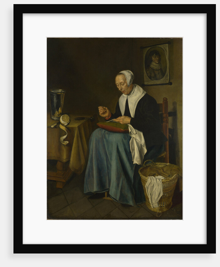 An Old Woman seated sewing, 1655 by Johannes van der Aeck