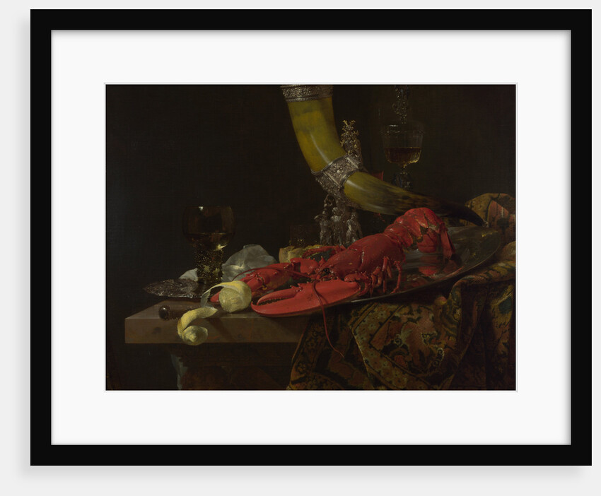 Still Life with the Drinking-Horn of the Saint Sebastian Archers Guild, Lobster and Glasses, c. 1653 by Willem Kalf