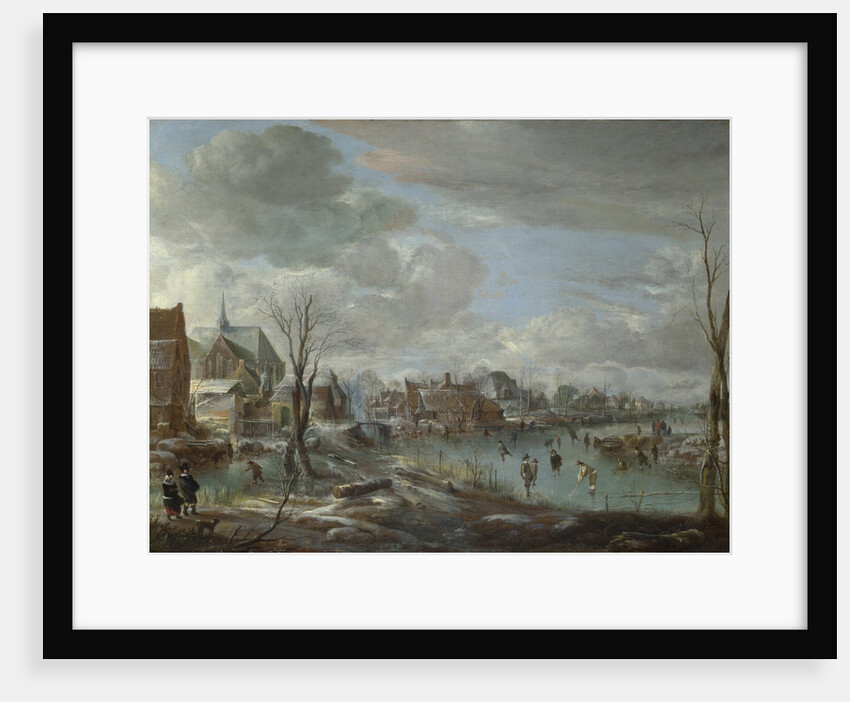 A Frozen River near a Village, with Golfers and Skaters, c. 1647-1648 by Aert van der Neer