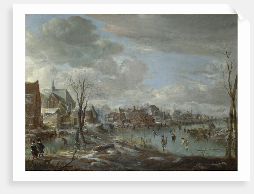 A Frozen River near a Village, with Golfers and Skaters, c. 1647-1648 by Aert van der Neer